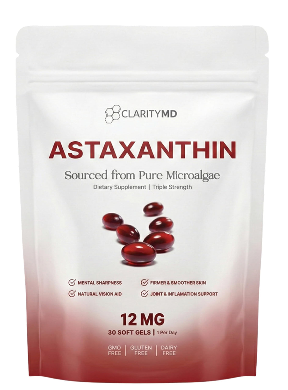 ClarityMD bottle front label showing product name and 30 softgels for clear identification