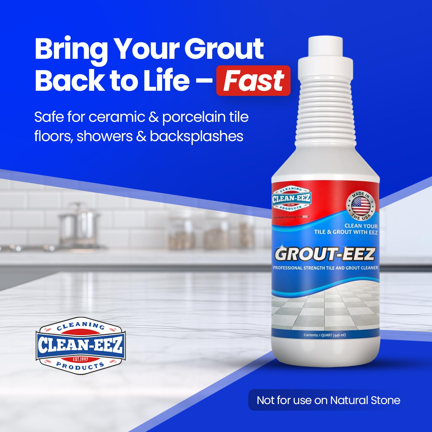 Clean-eez being sprayed on grout lines demonstrating easy application