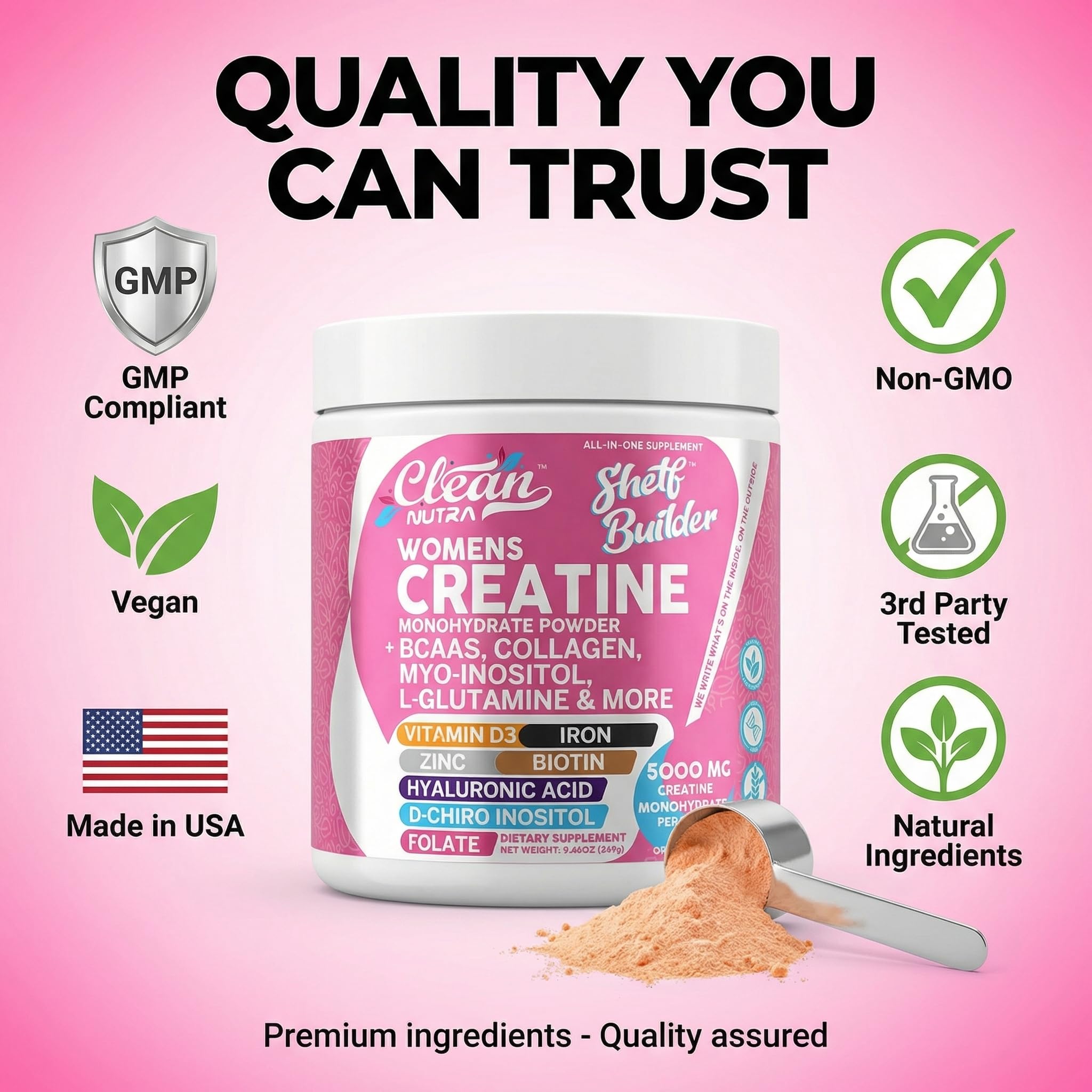 Clean Nutraceuticals ingredient layout with collagen and BCAAs for recovery