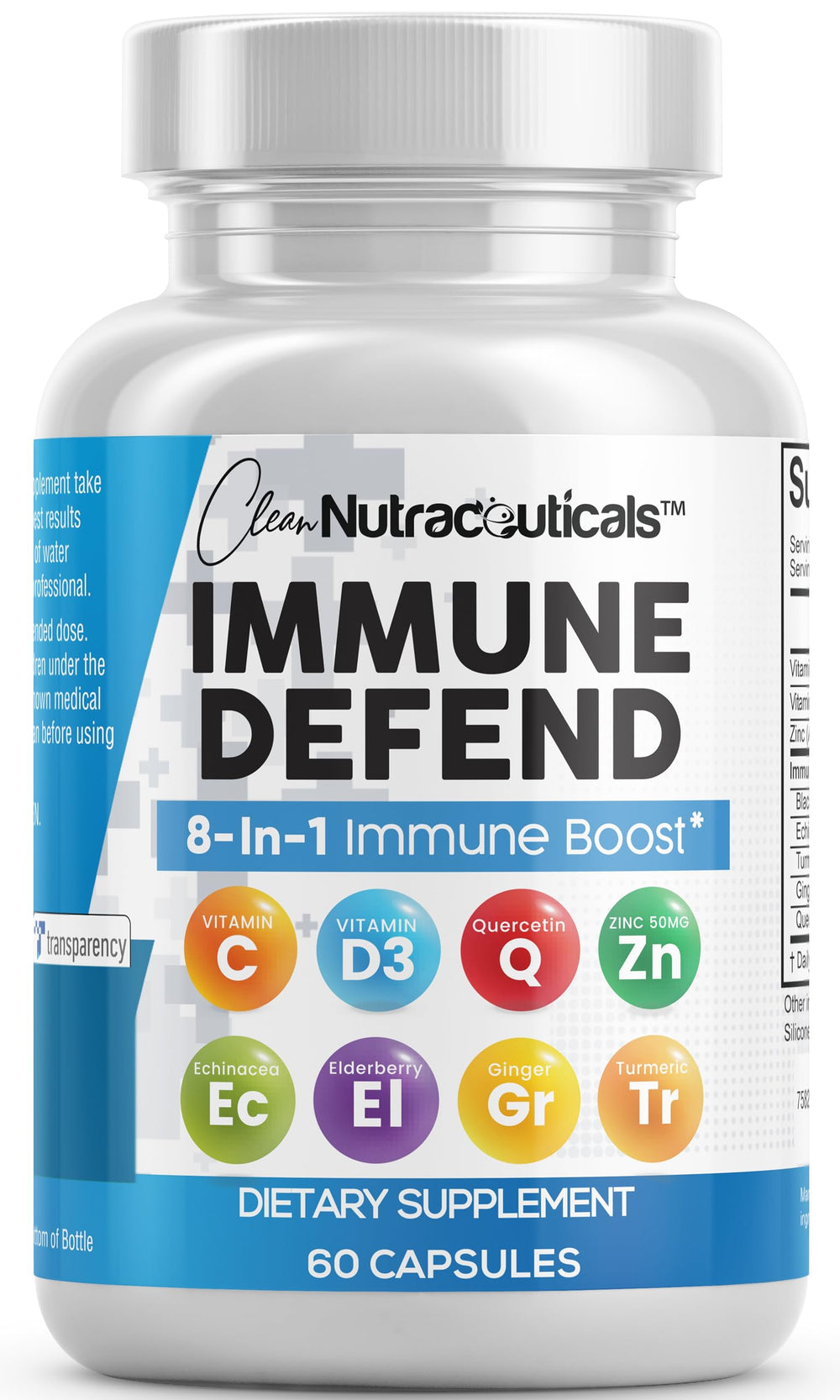 Clean Nutraceuticals front packaging showing immune defense bottle and benefits
