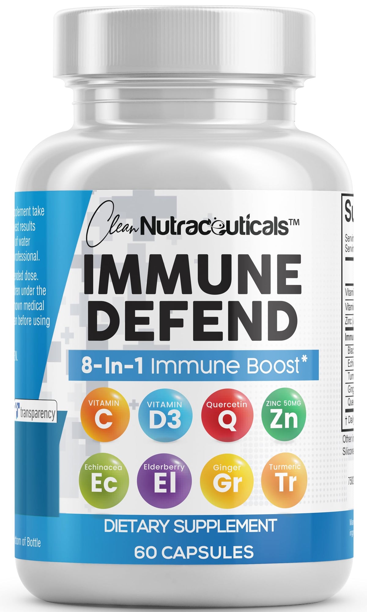 Clean Nutraceuticals front packaging showing immune defense bottle and benefits