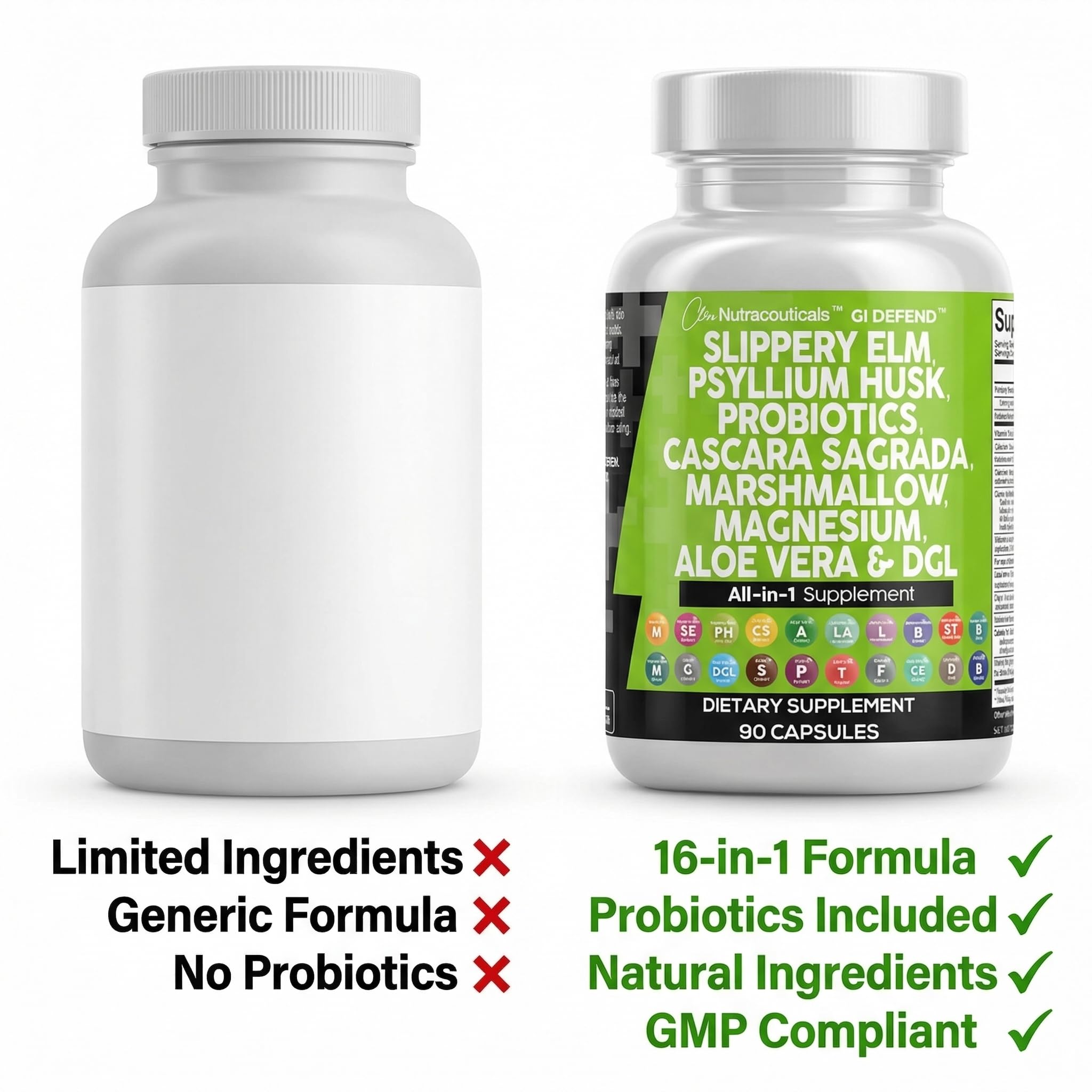 Clean Nutraceuticals bottle held in hand to illustrate GI Defend capsule size and serving benefit