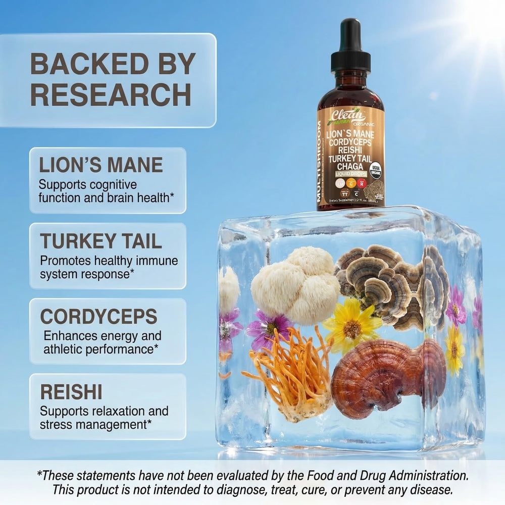 Clean Nutraceuticals ingredient display of varied mushroom powders and extracts