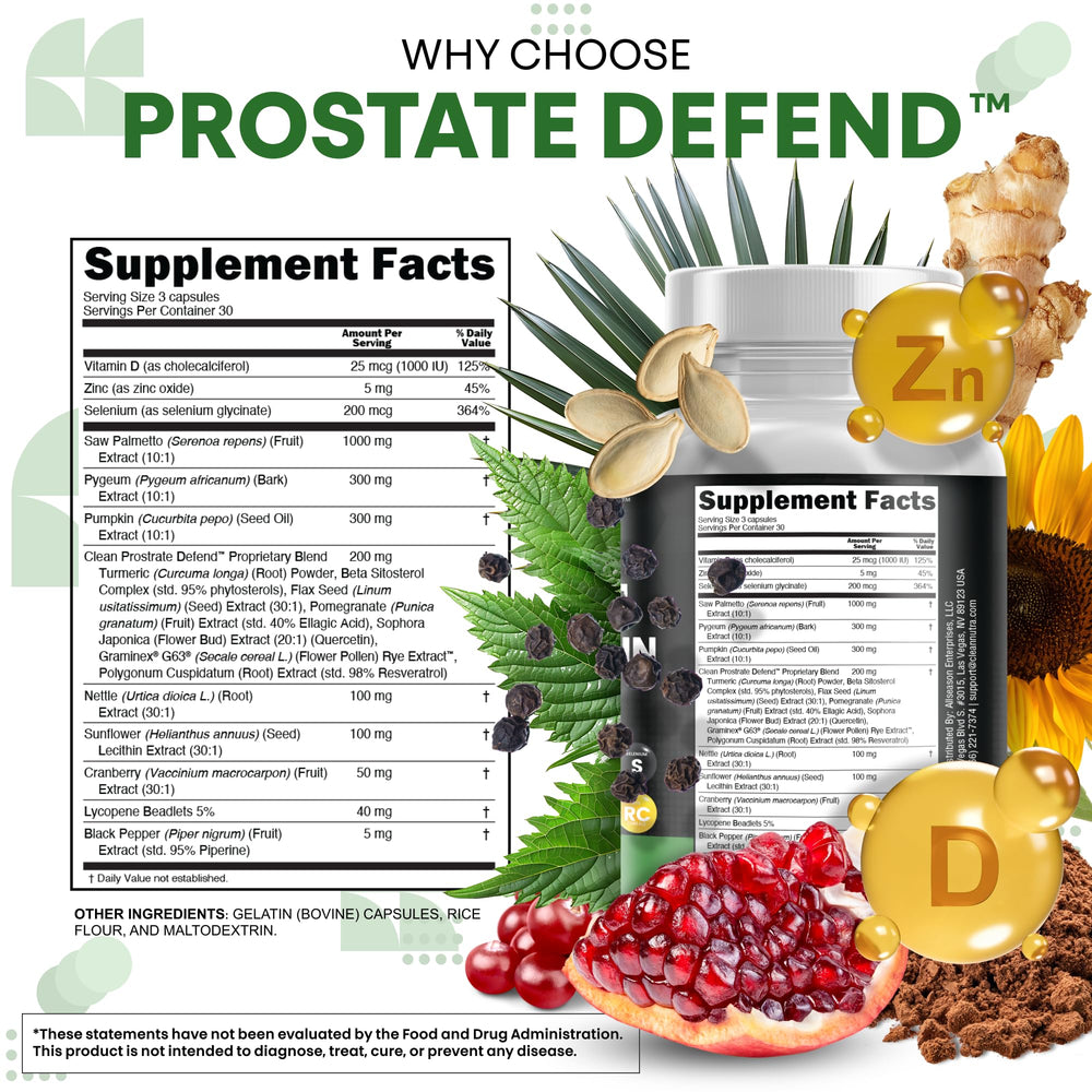 Clean Nutraceuticals key ingredients saw palmetto and pumpkin seeds displayed