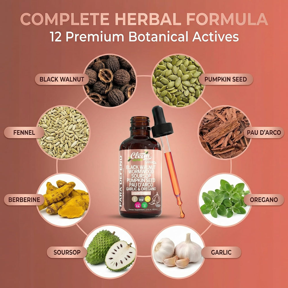 Clean Nutraceuticals arranged botanicals showing wormwood, black walnut and herbs