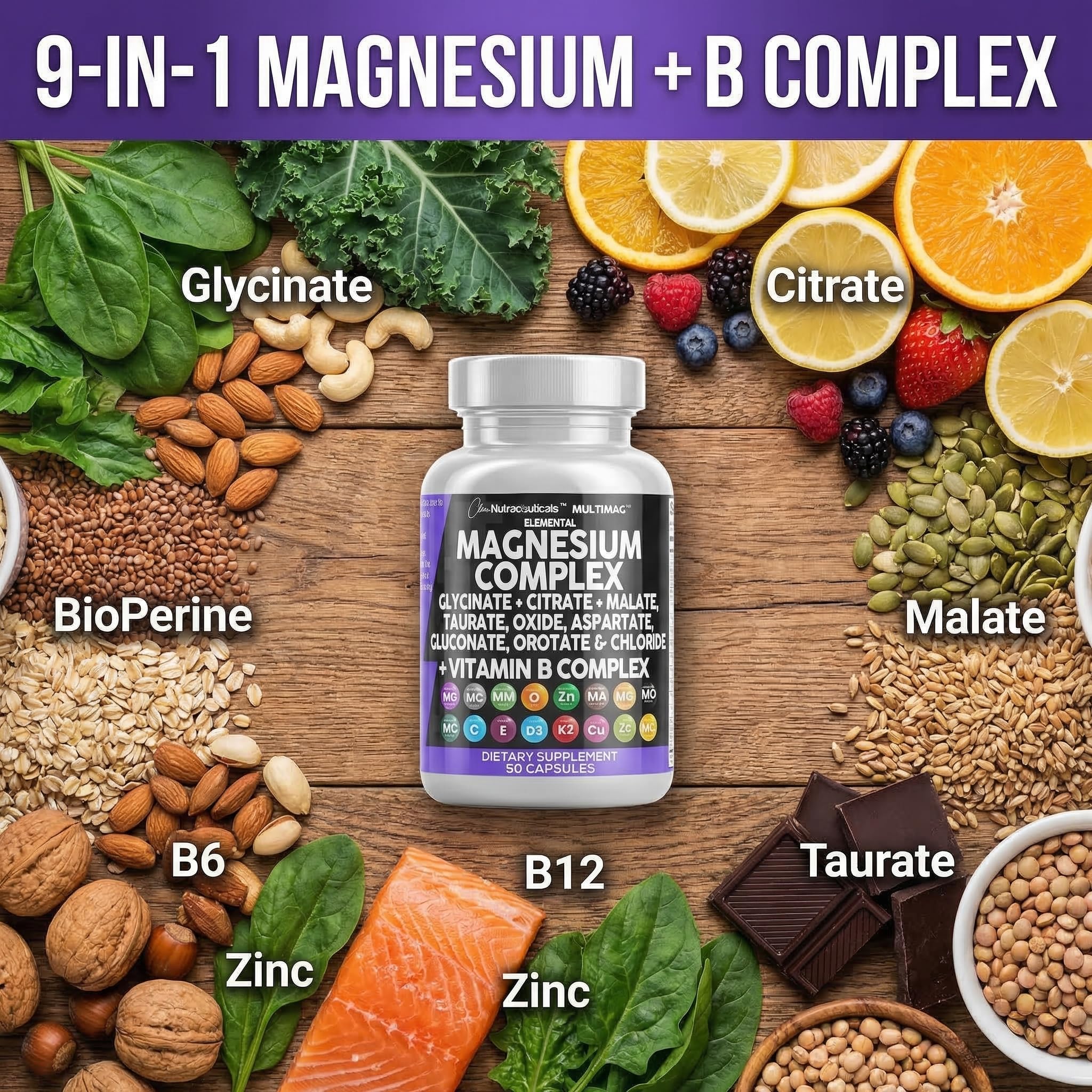Clean Nutraceuticals supplement facts closeup showing multi-magnesium ingredient list