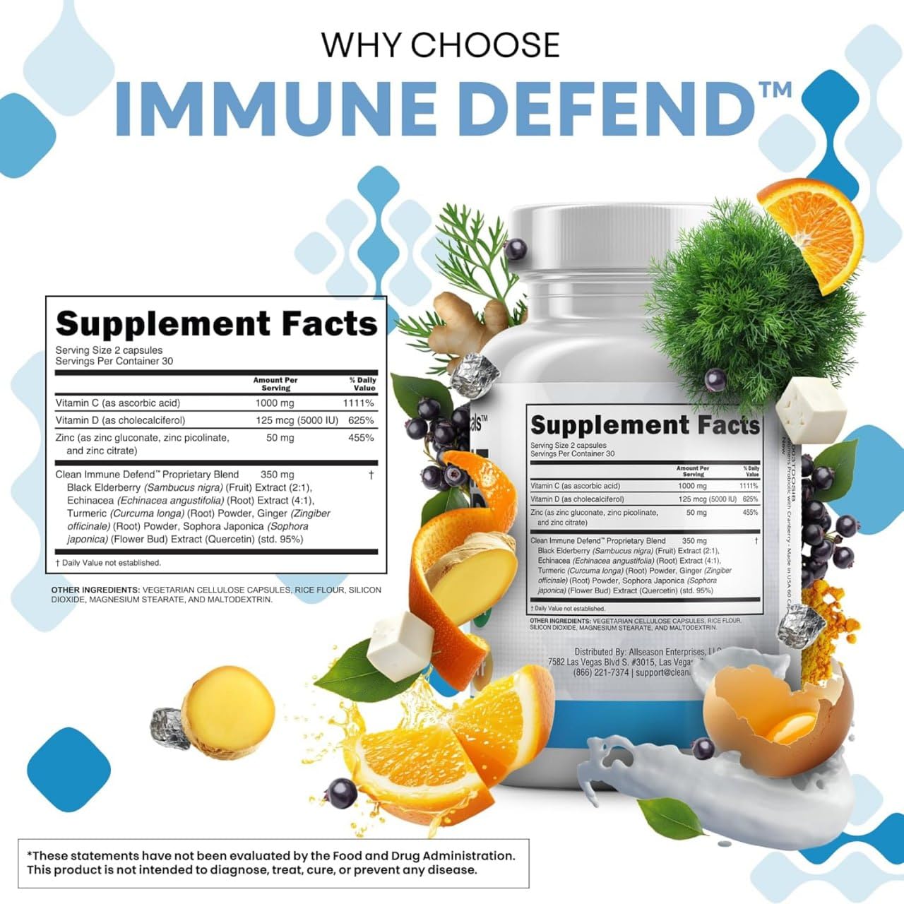 Clean Nutraceuticals supplement facts close-up showing vitamin C and D3 strengths
