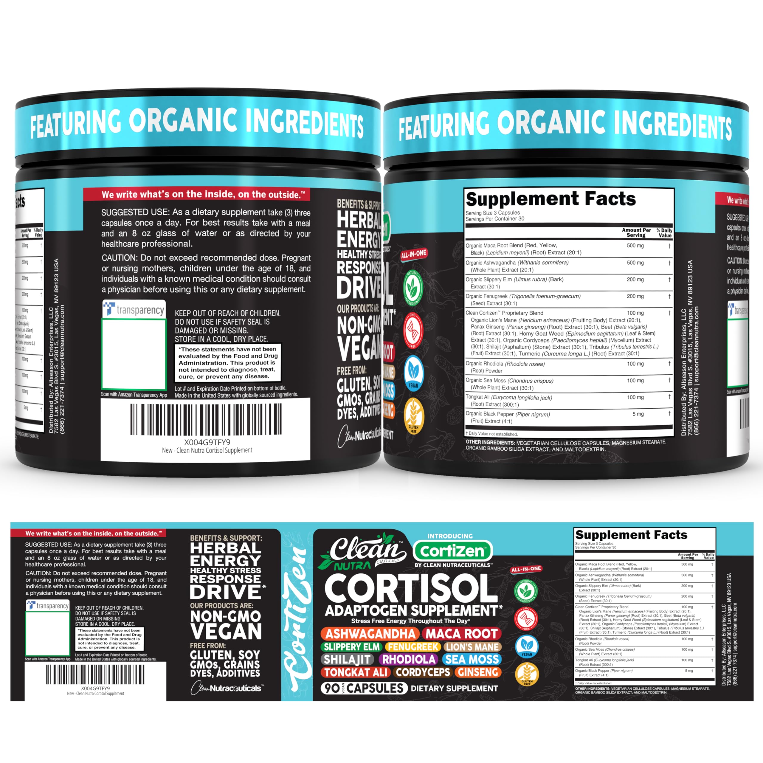 Clean Nutraceuticals supplement facts label clearly showing ingredient list