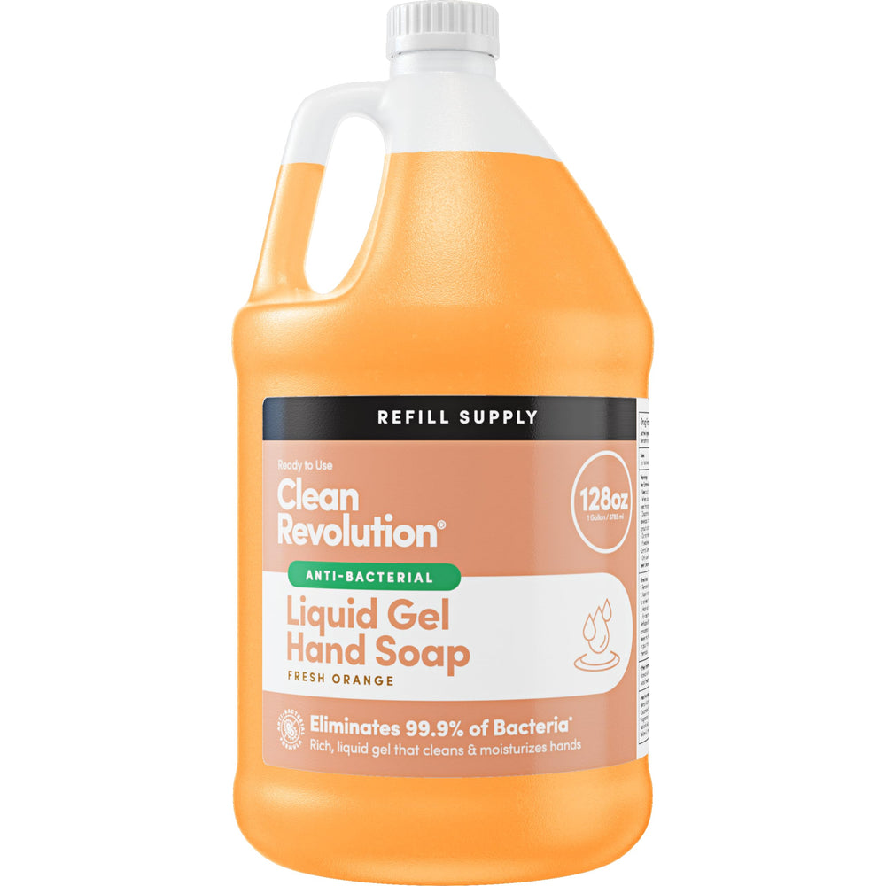 Clean Revolution front view of 128 fl oz gallon packaging showing recyclable container and branding benefits
