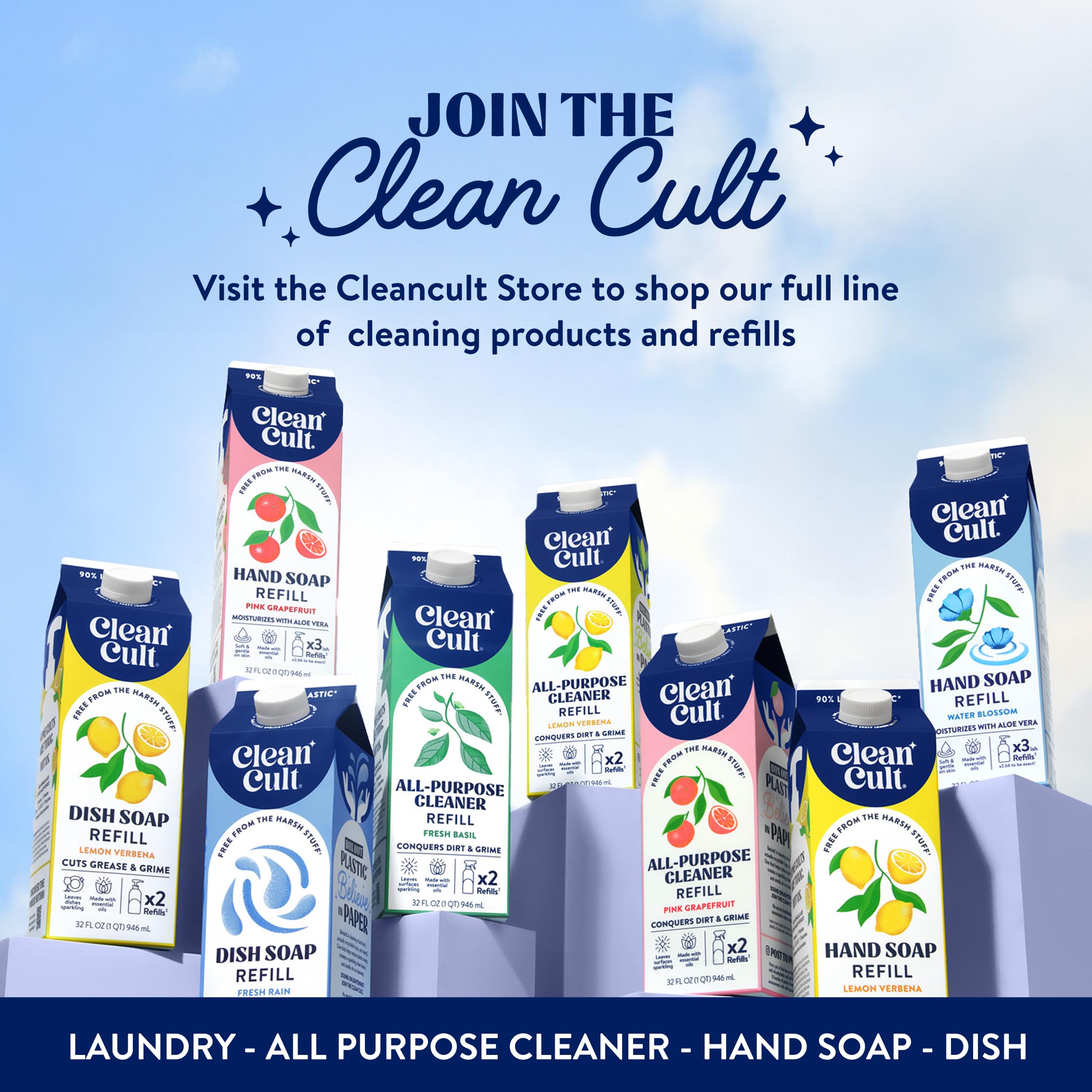 Cleancult pack beside 8oz bottle showing refill volume and savings