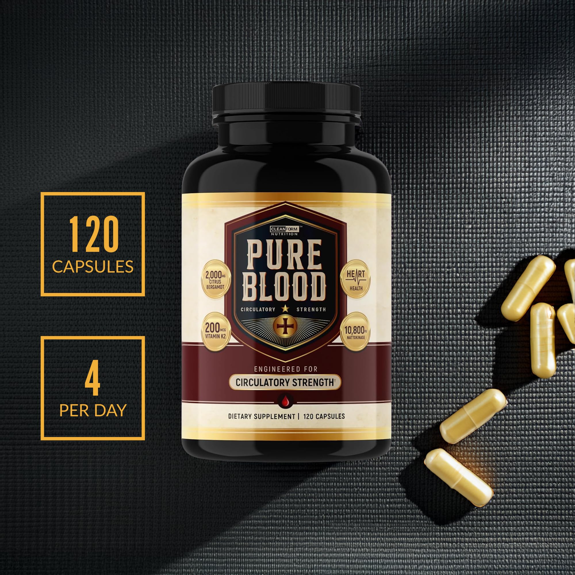 CleanForm PureBlood K2VITAL MK‑7 vial detail highlighting clinically standardized K2