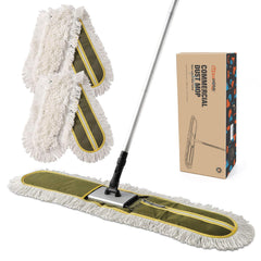 CLEANHOME front view with handle showing full mop and green pad for fast coverage