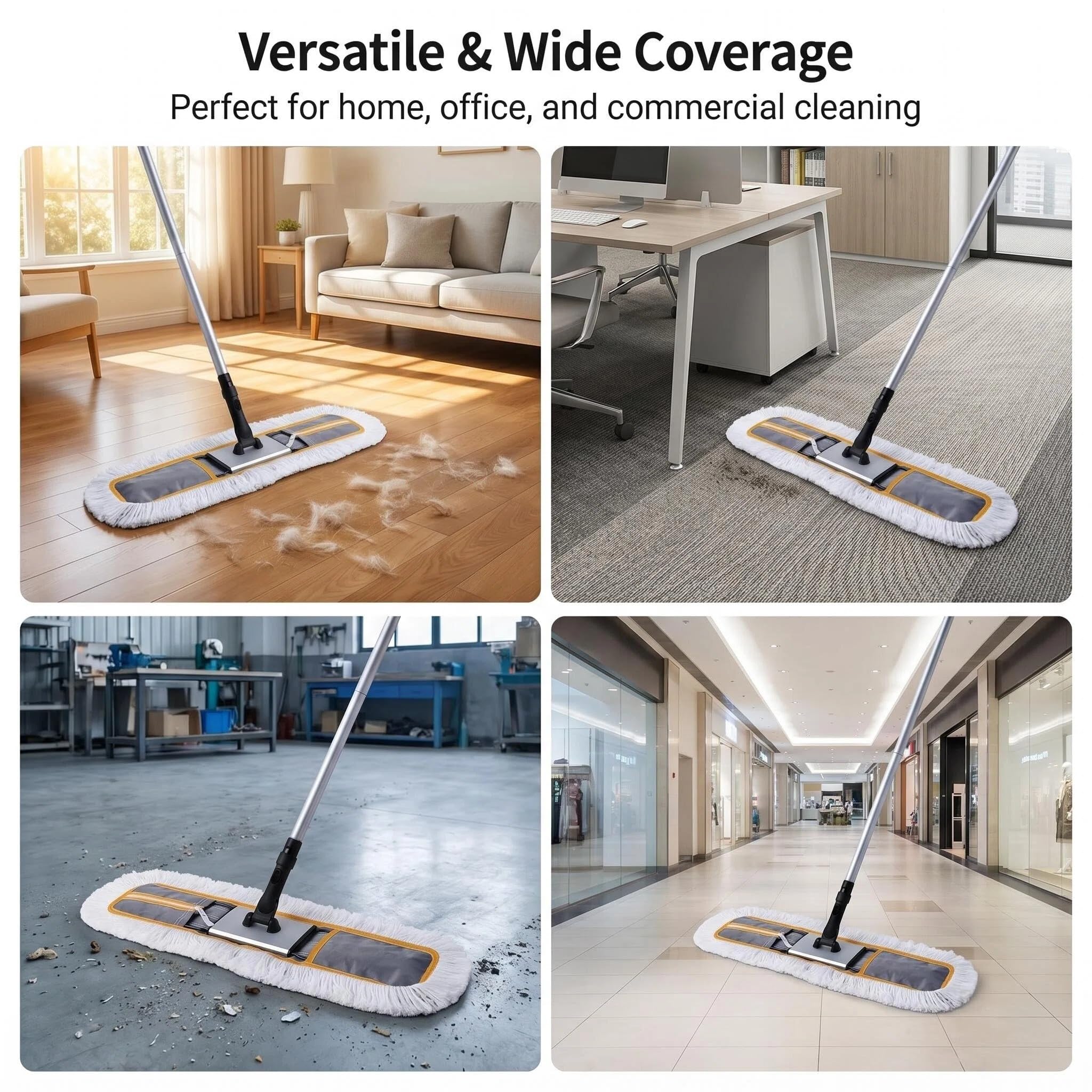 CLEANHOME mop being used on commercial tile floor for fast sweeping