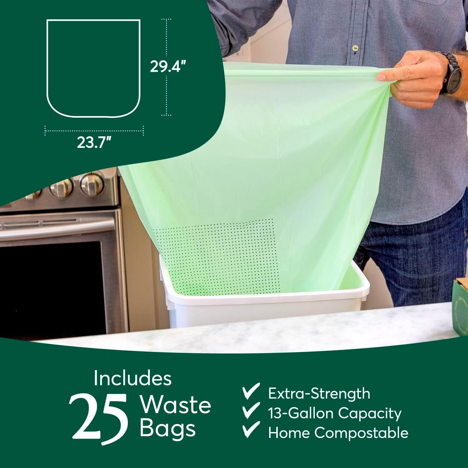 Cleanomic bag filled with food scraps illustrating leak resistance for messy kitchen waste
