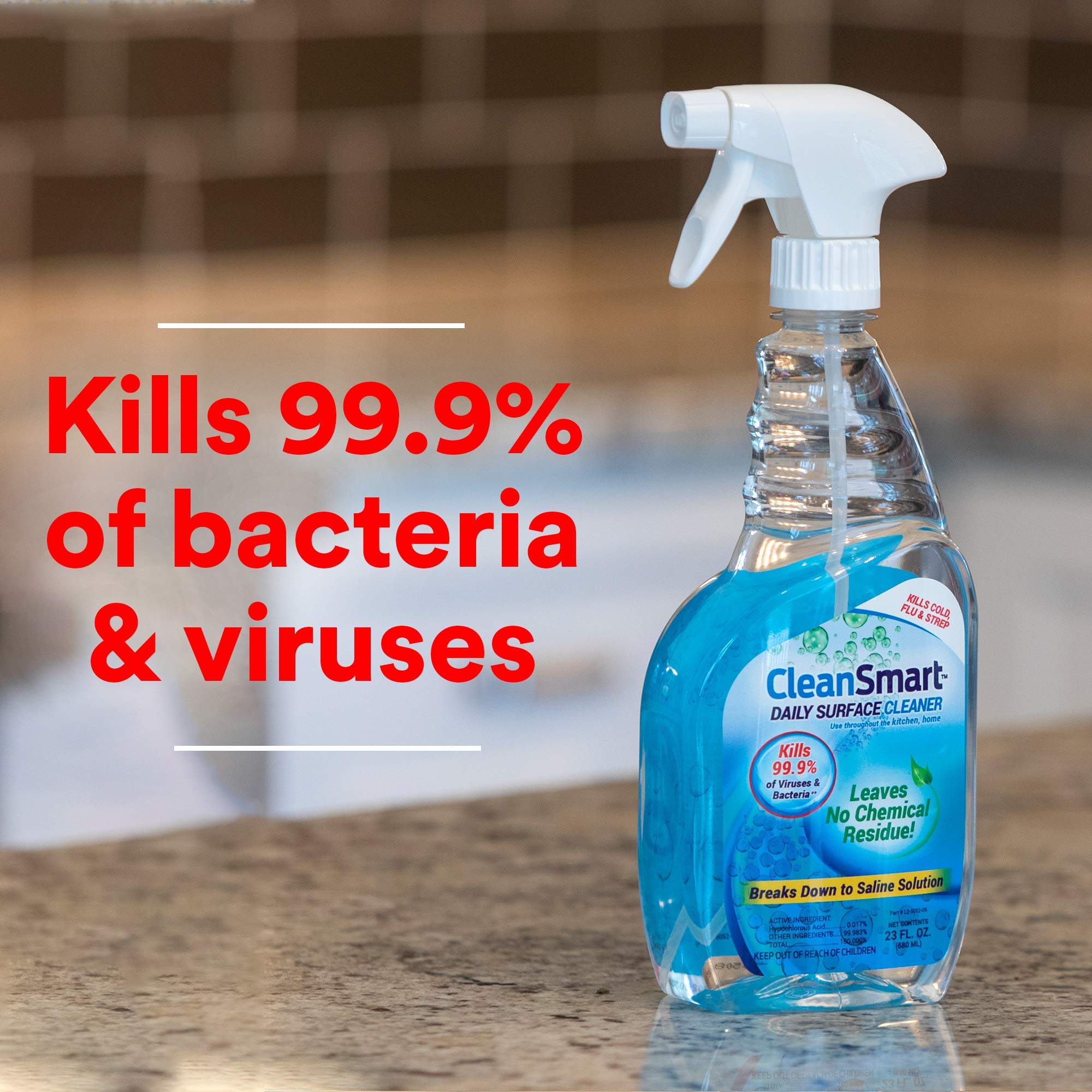 CleanSmart being used on kitchen counter illustrating fast cleanup and low odor