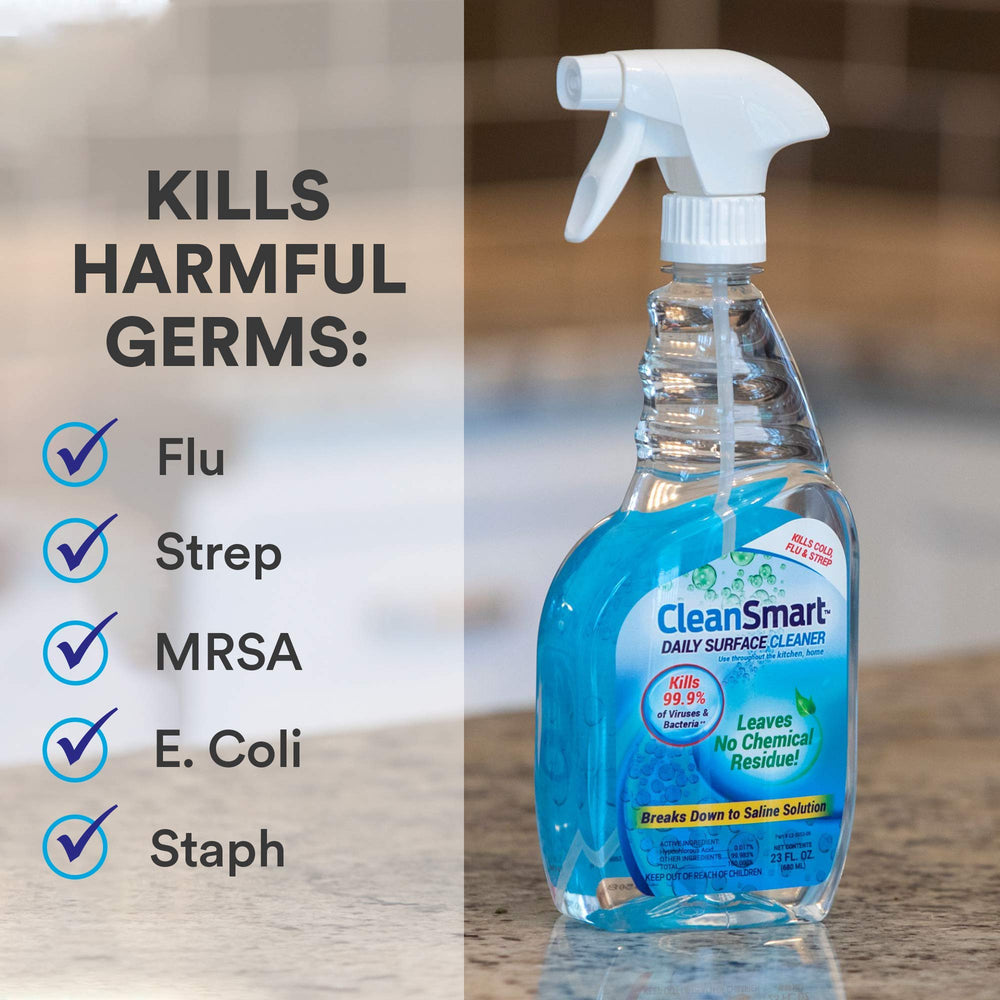 CleanSmart droplet on countertop highlighting residue-free finish for safer surfaces