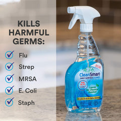 CleanSmart droplet on countertop highlighting residue-free finish for safer surfaces