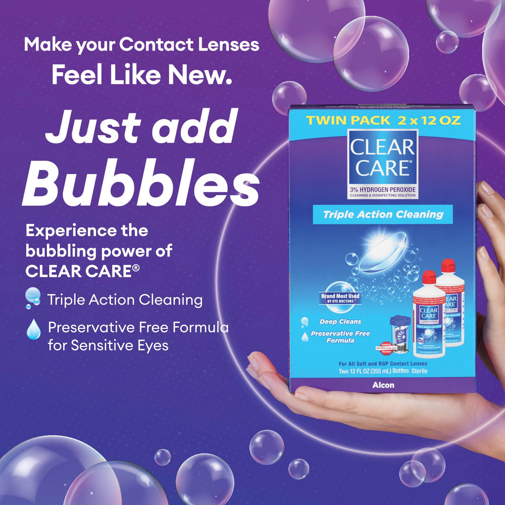 Clear Care on nightstand demonstrating overnight soak routine convenience