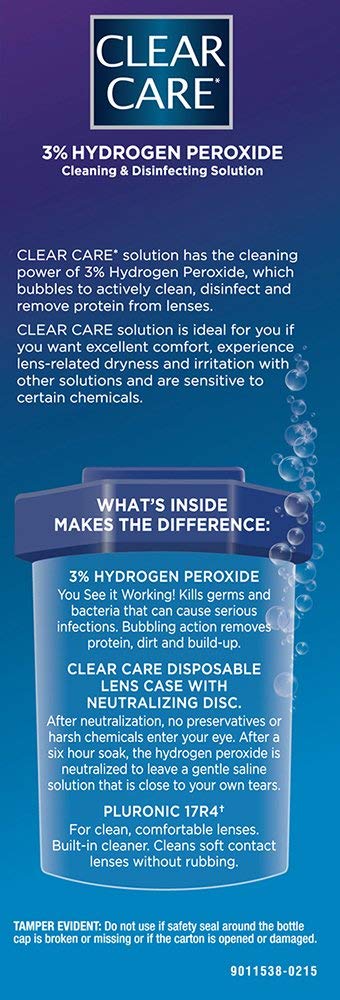Clear Care pouring solution into case illustrating easy fill and safe use benefit