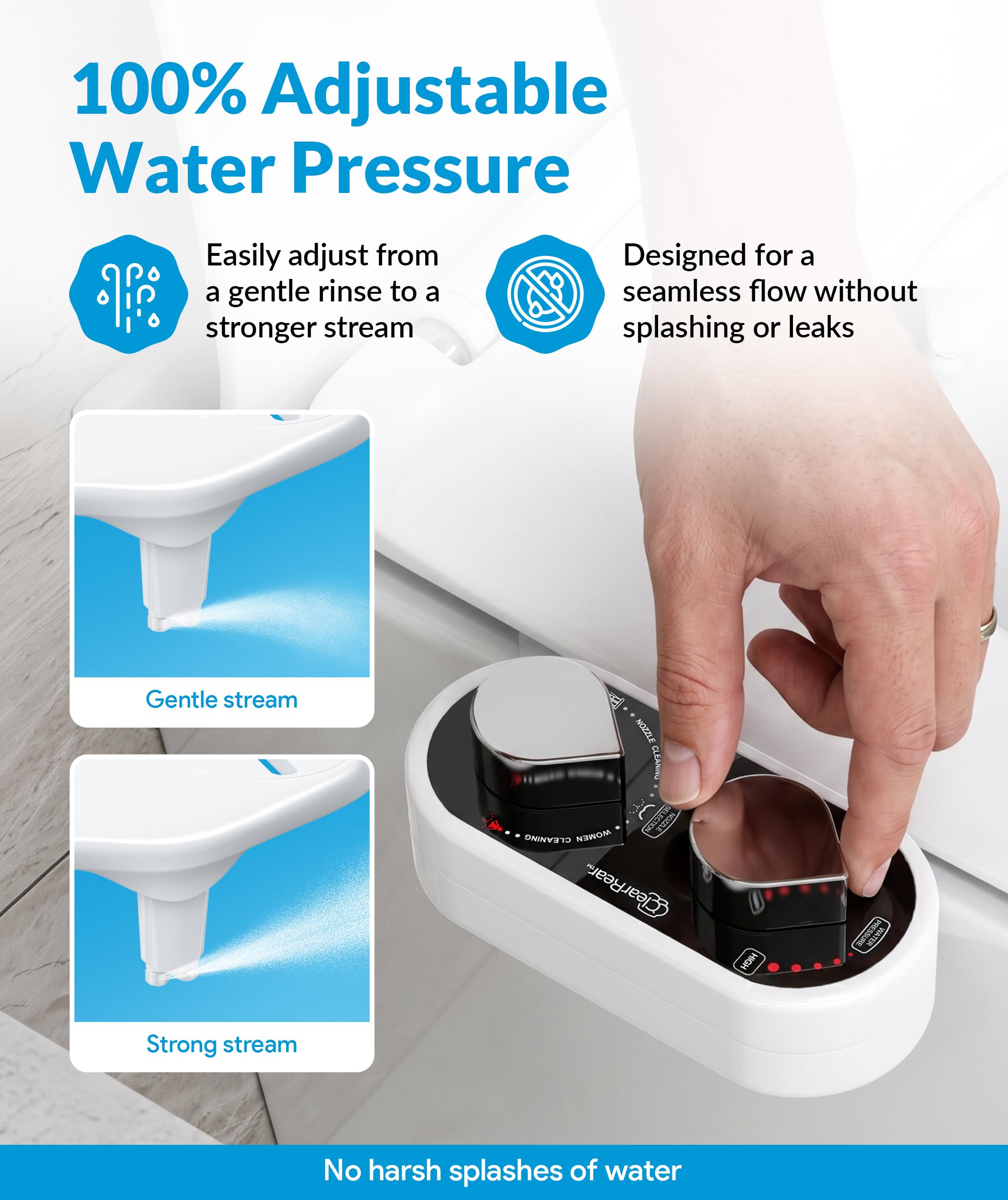 CLEAR REAR metal connectors and hoses included for leak-proof setup