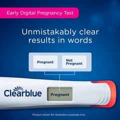 Clearblue strip test close-up highlighting result window and line visibility