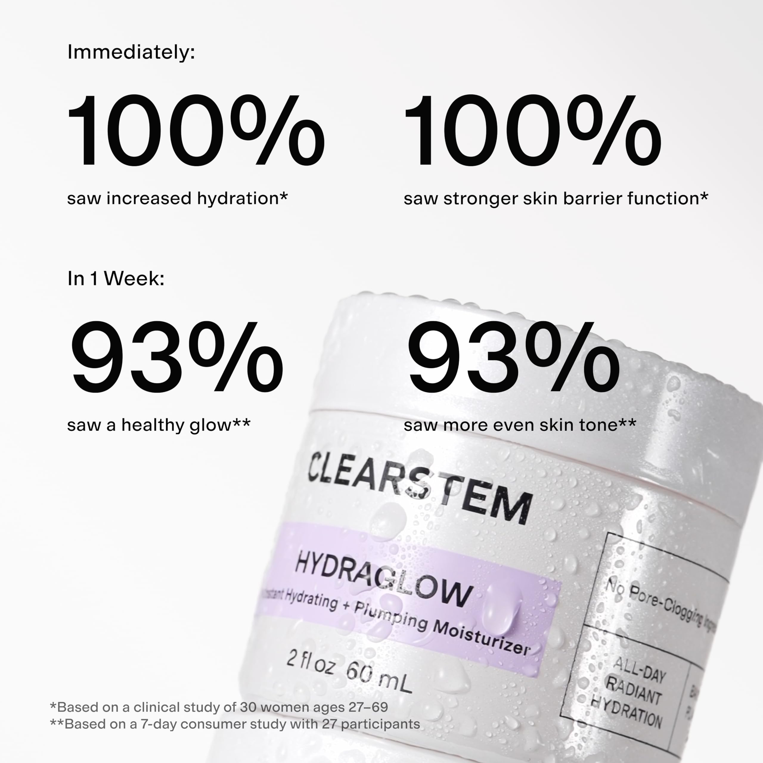 CLEARSTEM applying moisturizer on hand to demonstrate lightweight absorption