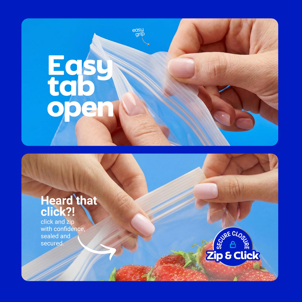 CLEARWARE filled bags with portioned meal-prep saving fridge time