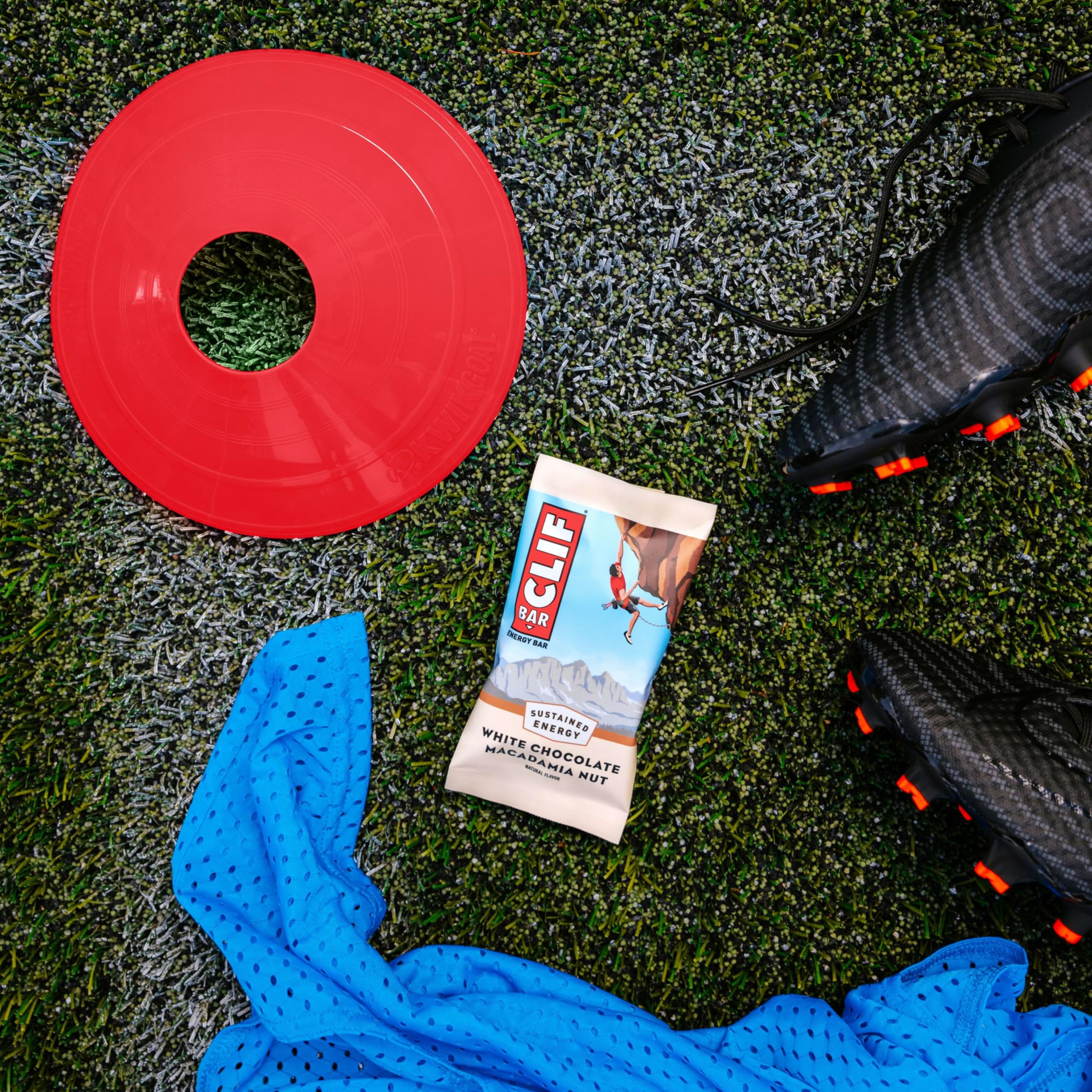 CLIF BAR bar in hand for size comparison and portable energy on the go