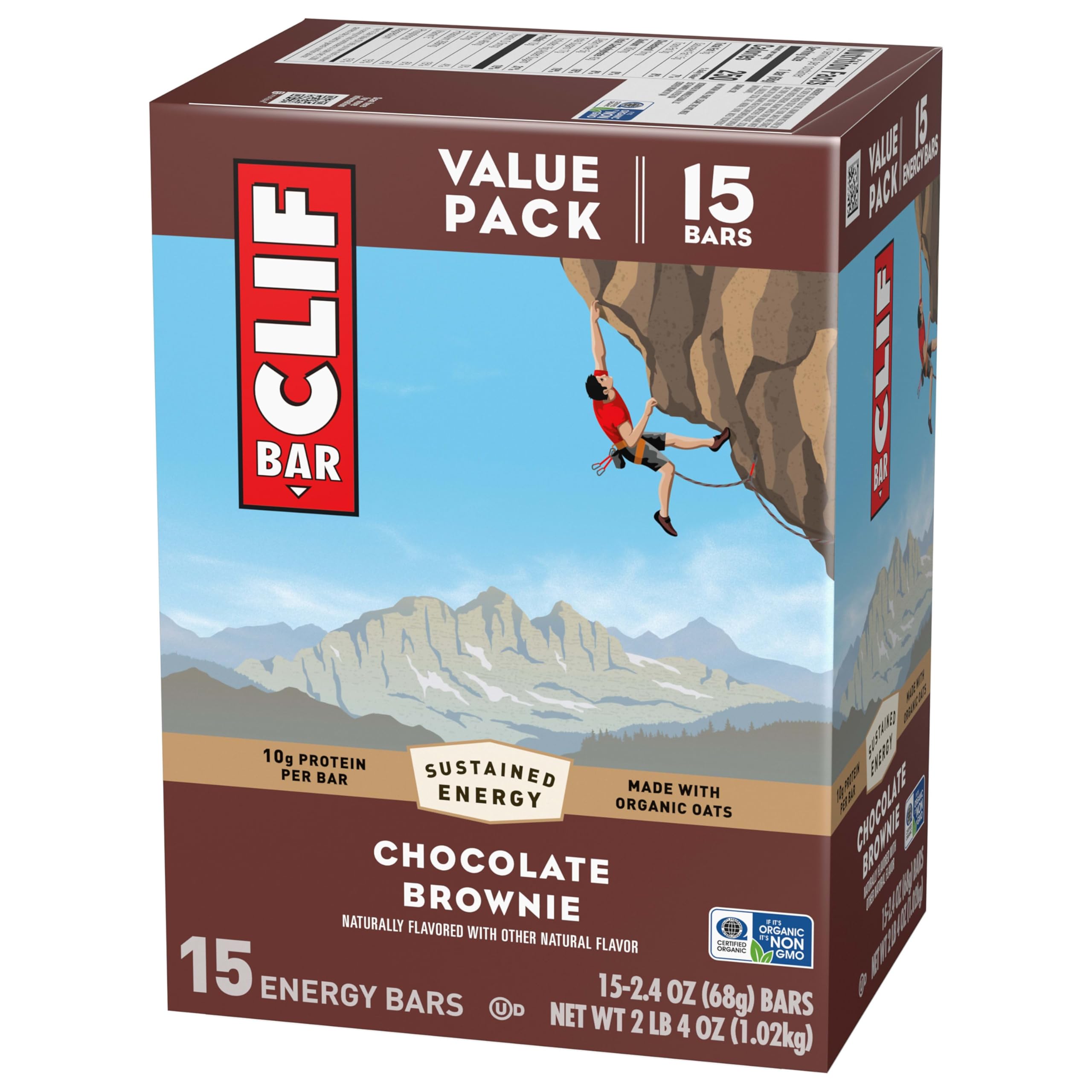 CLIF Bar nutrition facts panel showing 10g protein and ingredient details