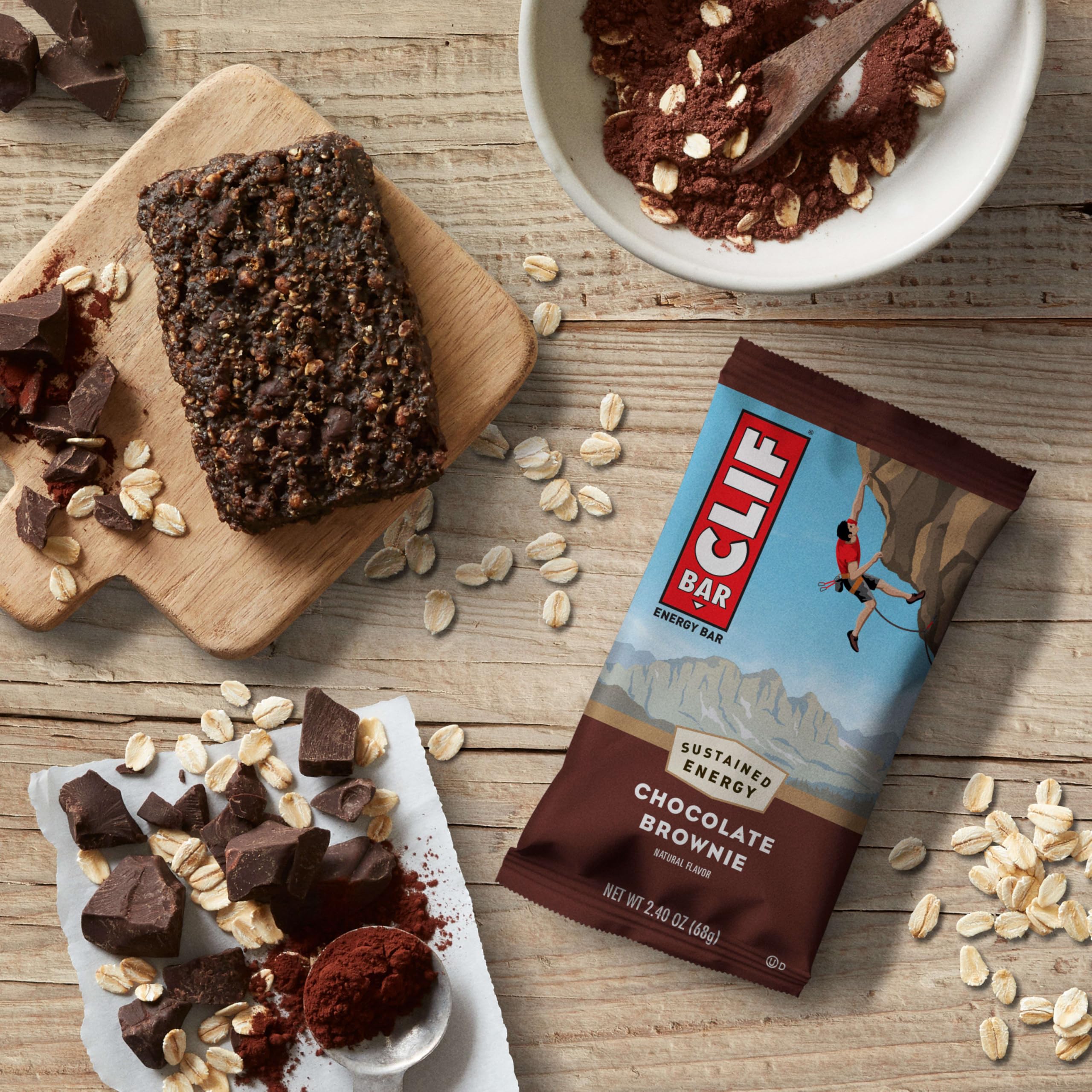CLIF Bar Chocolate Brownie on a trail rock illustrating portable outdoor energy