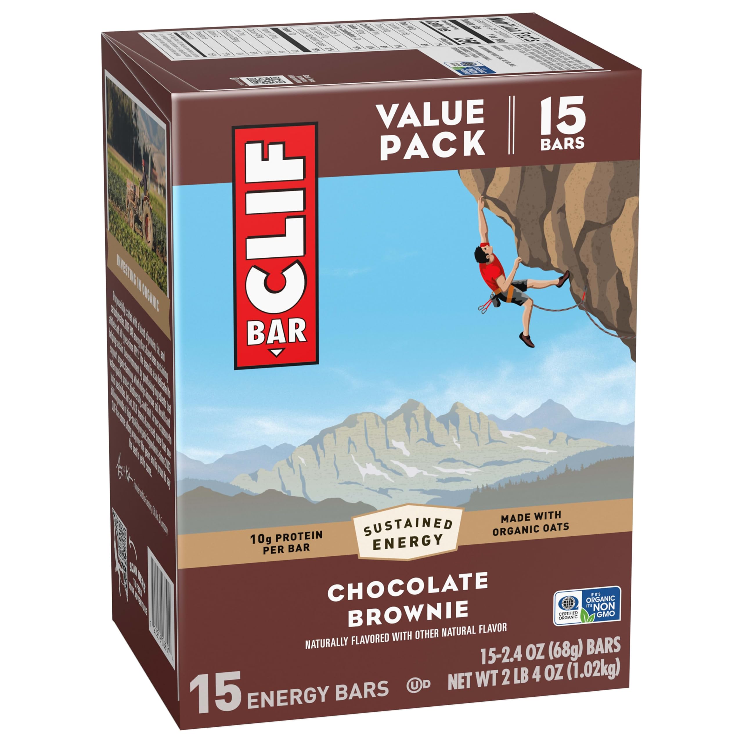 CLIF Bar in hand for scale to show Chocolate Brownie bar size and portability