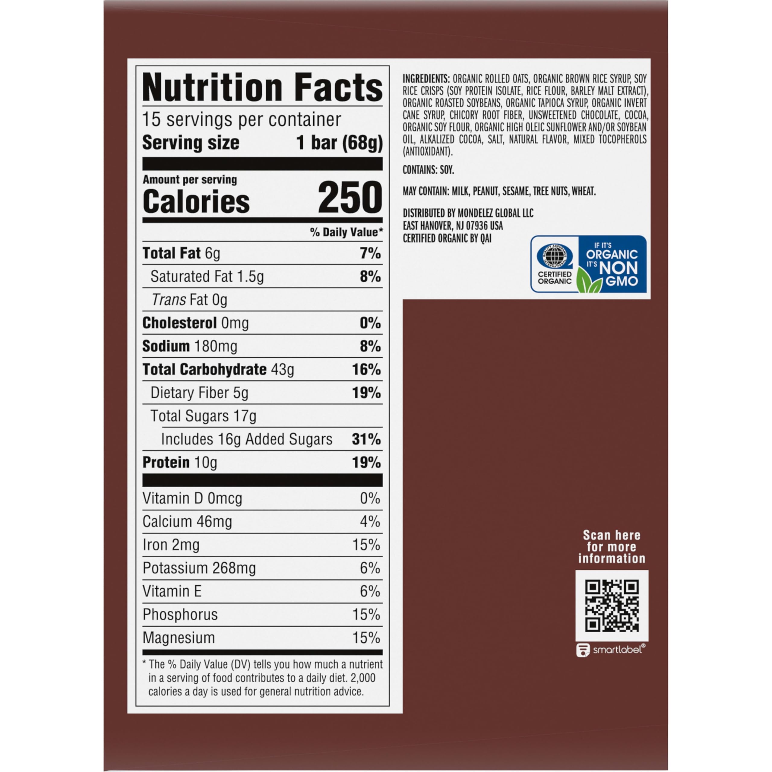 CLIF Bar unwrapped Chocolate Brownie bar displaying chewy granola texture