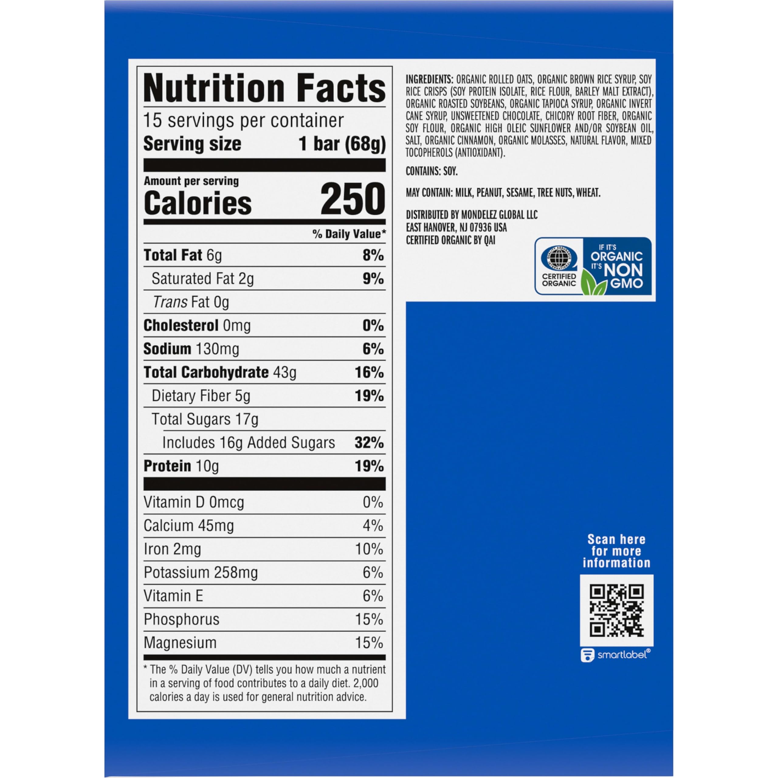 CLIF Bar ingredients with organic rolled oats and chocolate showing wholesome sourcing