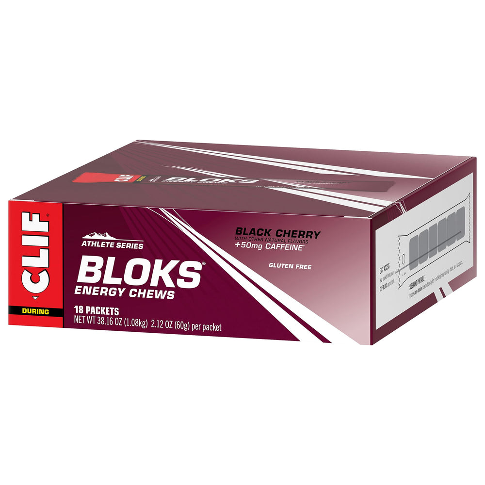 Clif Bloks next to an energy bar to compare size and concentrated carbohydrate content