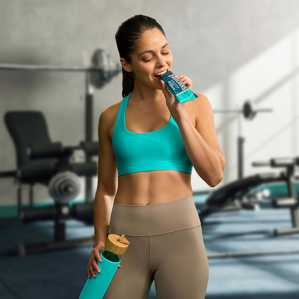 CLIF BUILDERS bar with fruit suggesting balanced snack pairing