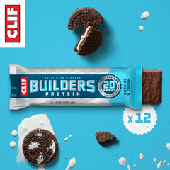 CLIF BUILDERS bar cross-section revealing creamy center and protein density benefit