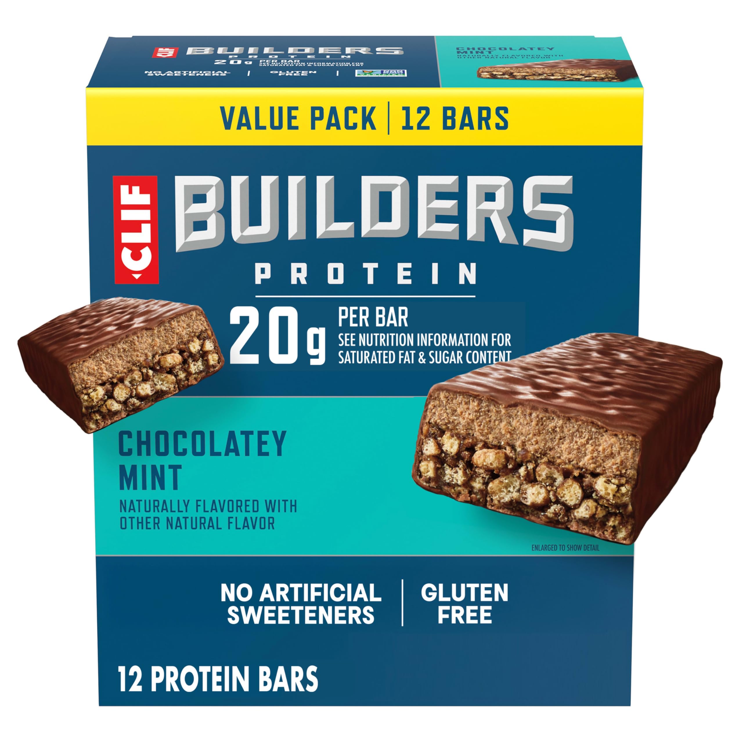 CLIF BUILDERS front packaging showing chocolatey mint and benefits