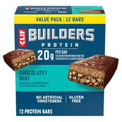 CLIF BUILDERS front packaging showing chocolatey mint and benefits