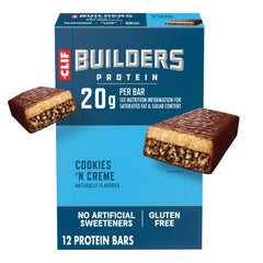 CLIF BUILDERS front packaging showing 12-count convenience and eco branding benefit