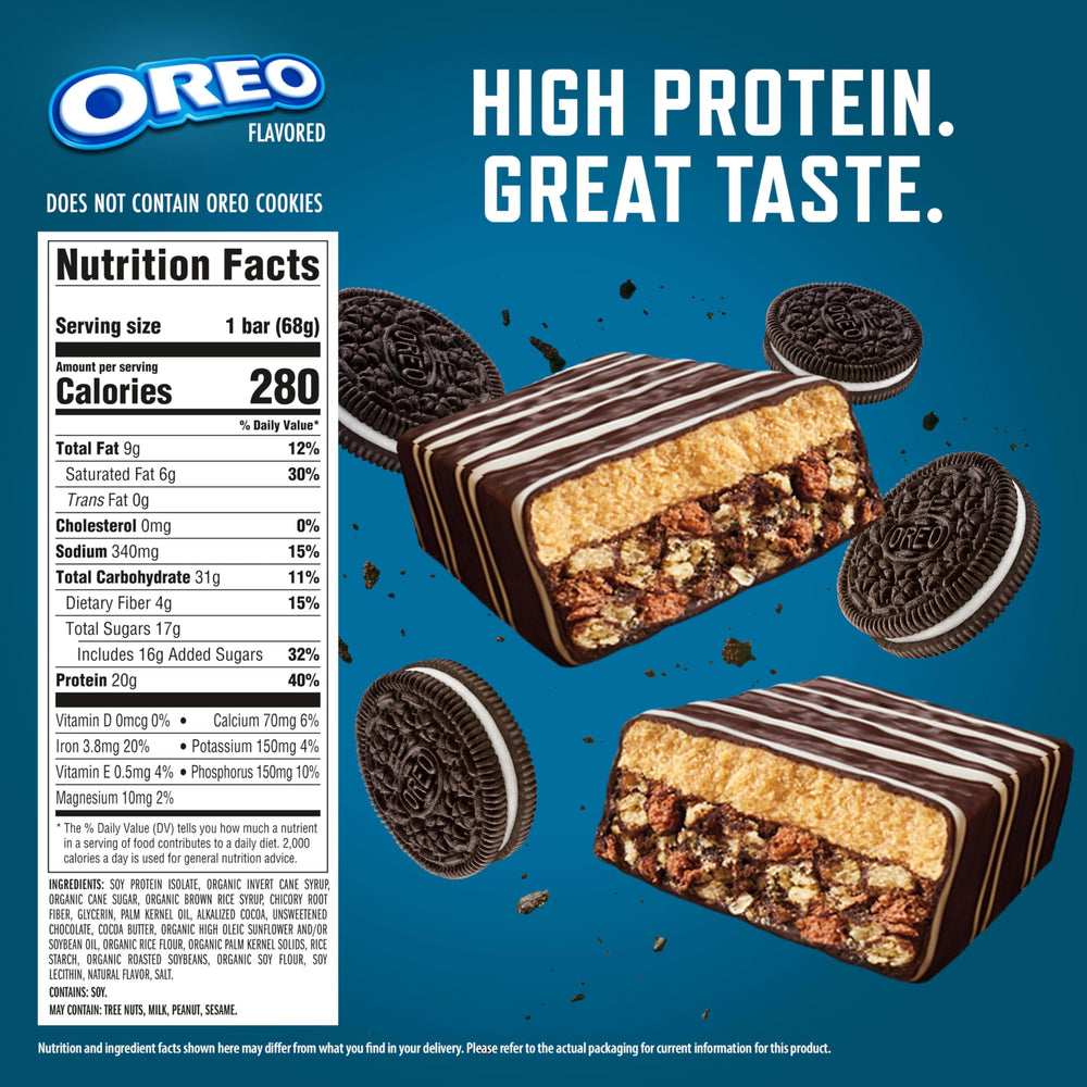CLIF BUILDERS unwrapped OREO-flavored bar displaying texture and appeal