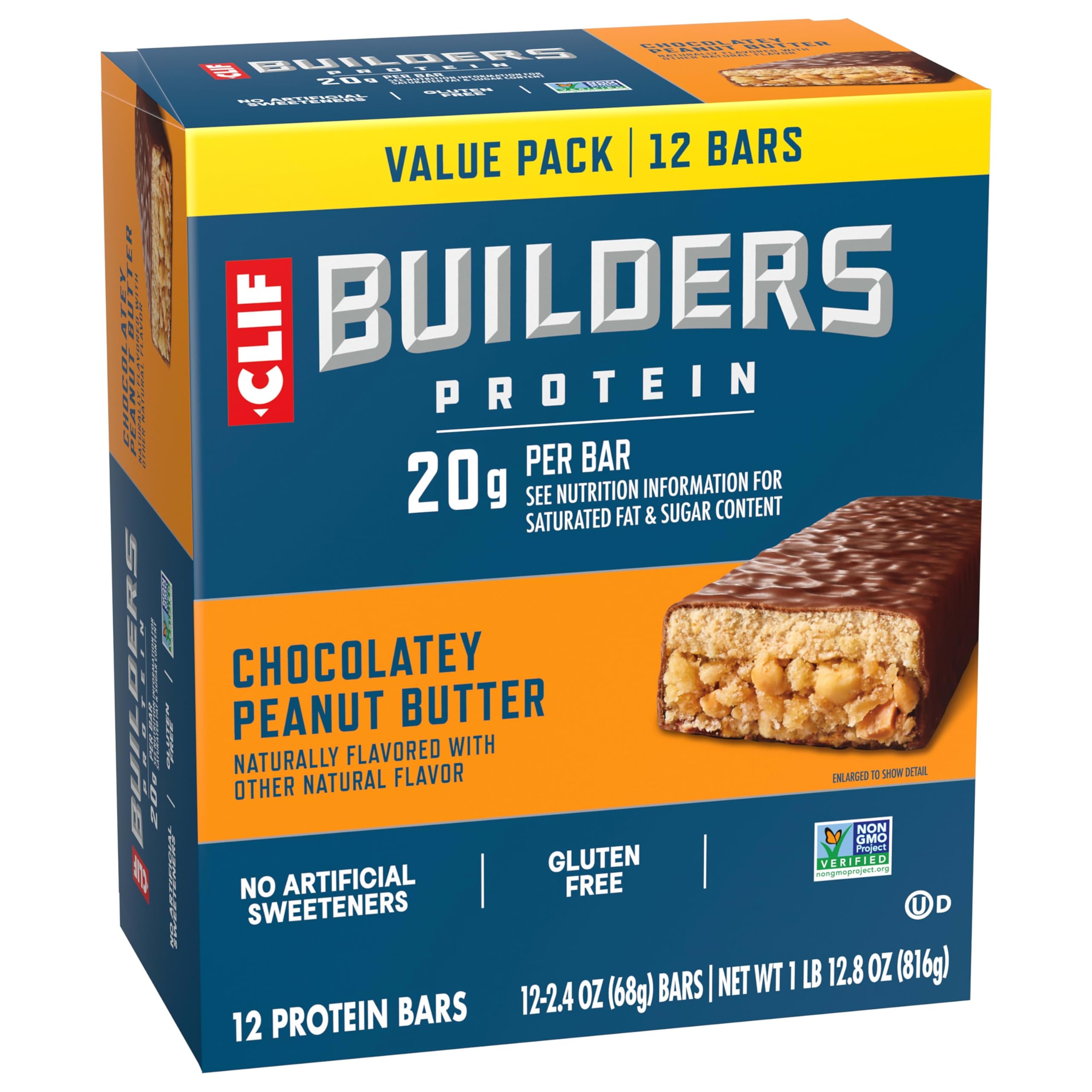 CLIF BUILDERS bar on a table with a glass of water for quick fueling