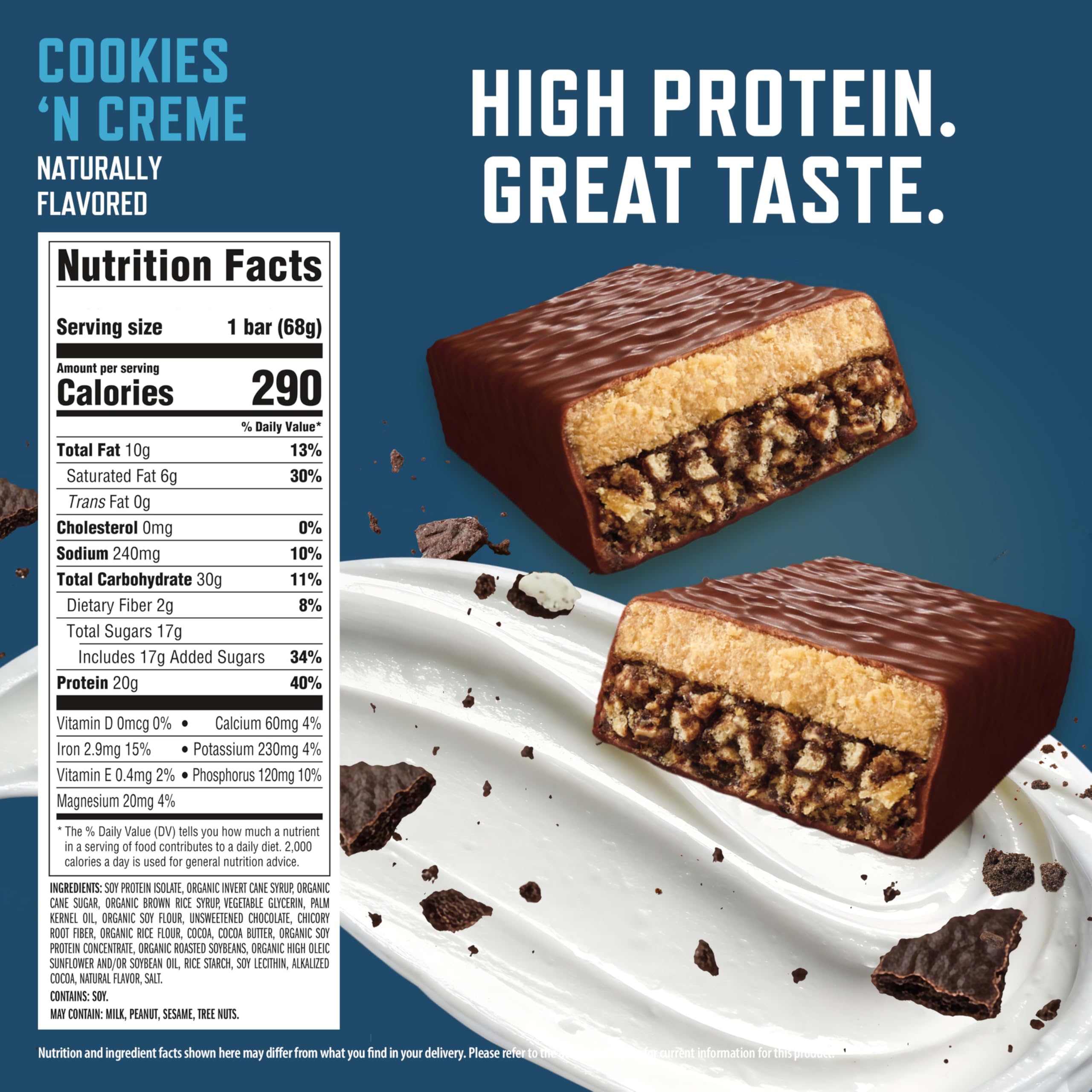 CLIF BUILDERS unwrapped Cookies 'N Creme bar showing texture and ready-to-eat protein
