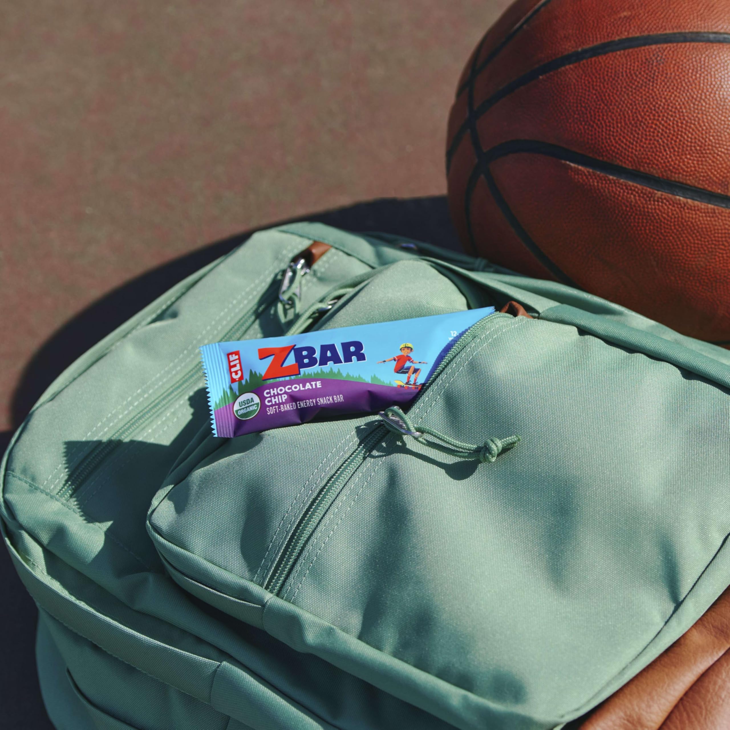 Clif Kid Zbar tucked into a backpack for on-the-go convenience