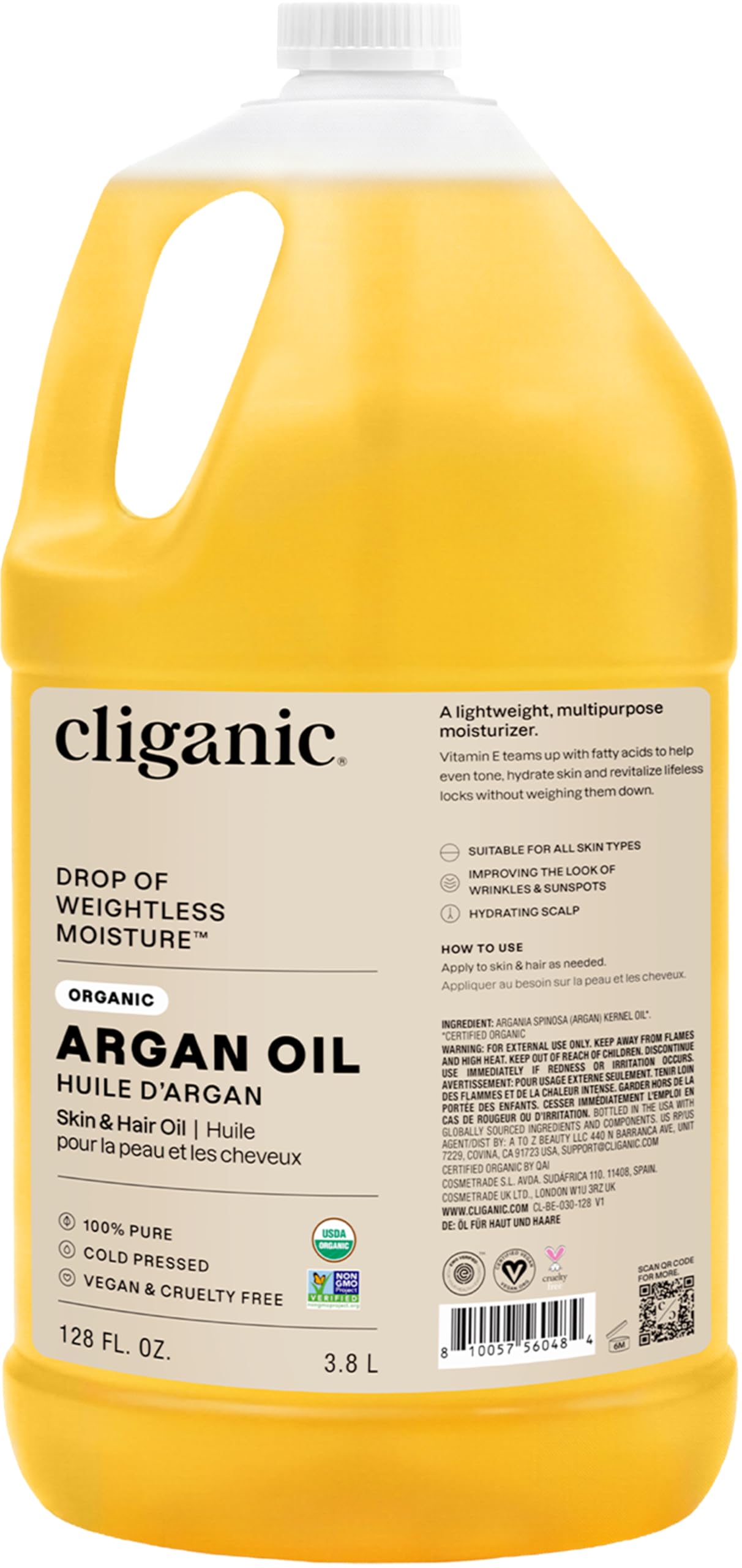Cliganic argan oil front bottle showing clean organic label and benefits
