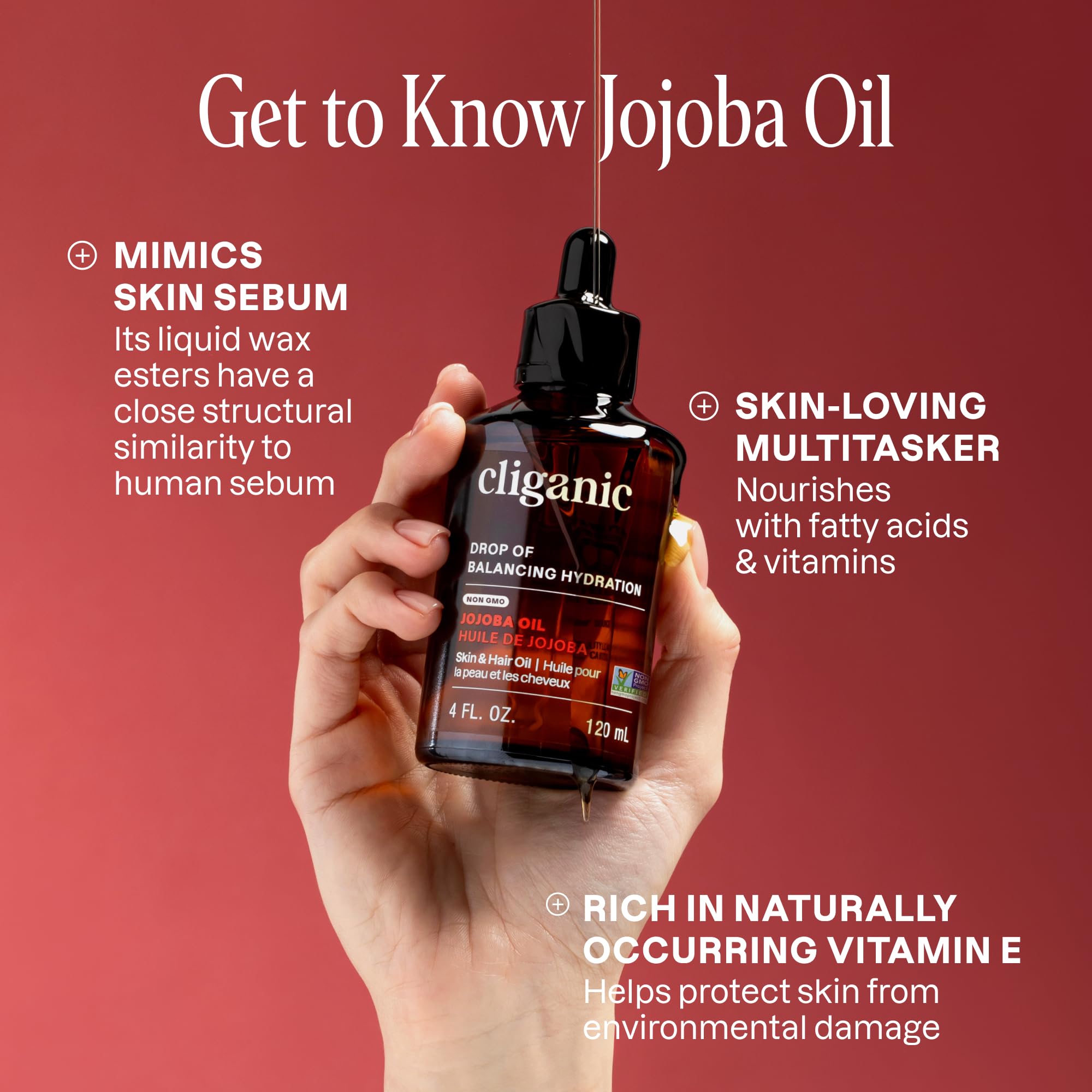 Cliganic jojoba oil pump dispenser detail for controlled pours