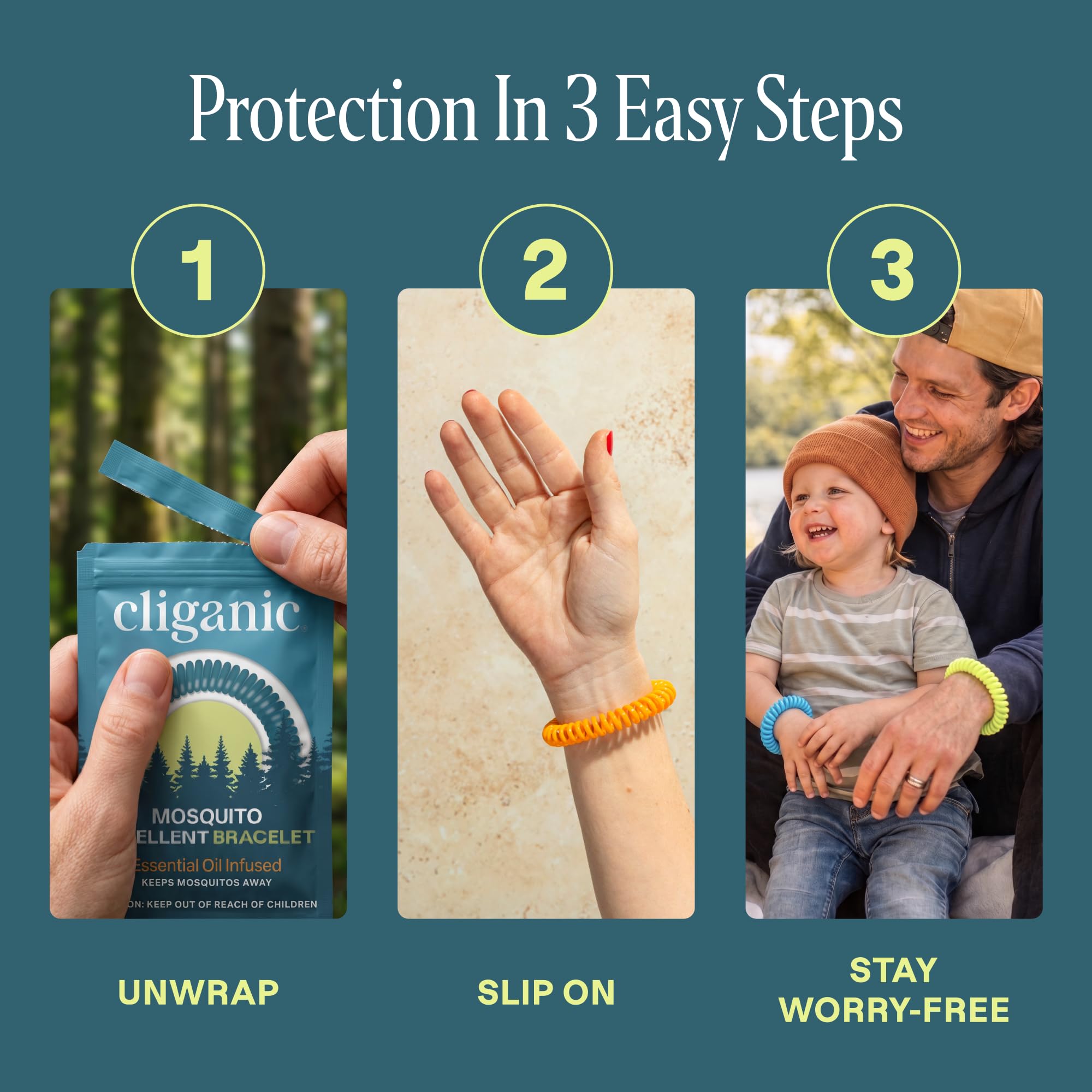 Cliganic bracelets worn at a picnic illustrating outdoor protection option