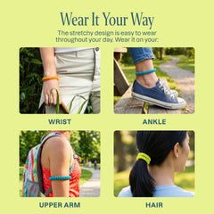 Cliganic bracelets on child and adult wrists demonstrating adjustable fit