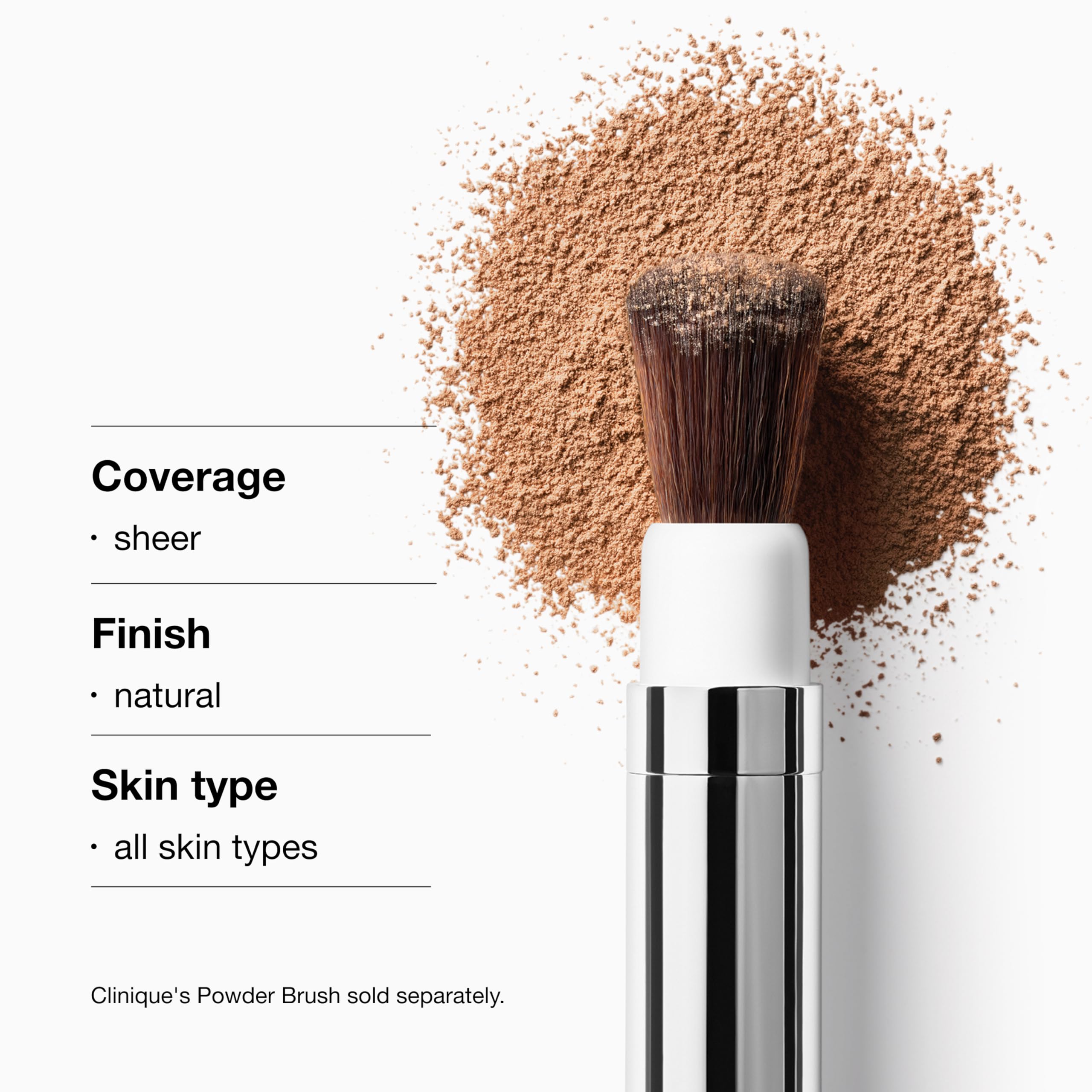 Clinique brush sweeping powder onto cheek for natural mattifying, long-wear benefit