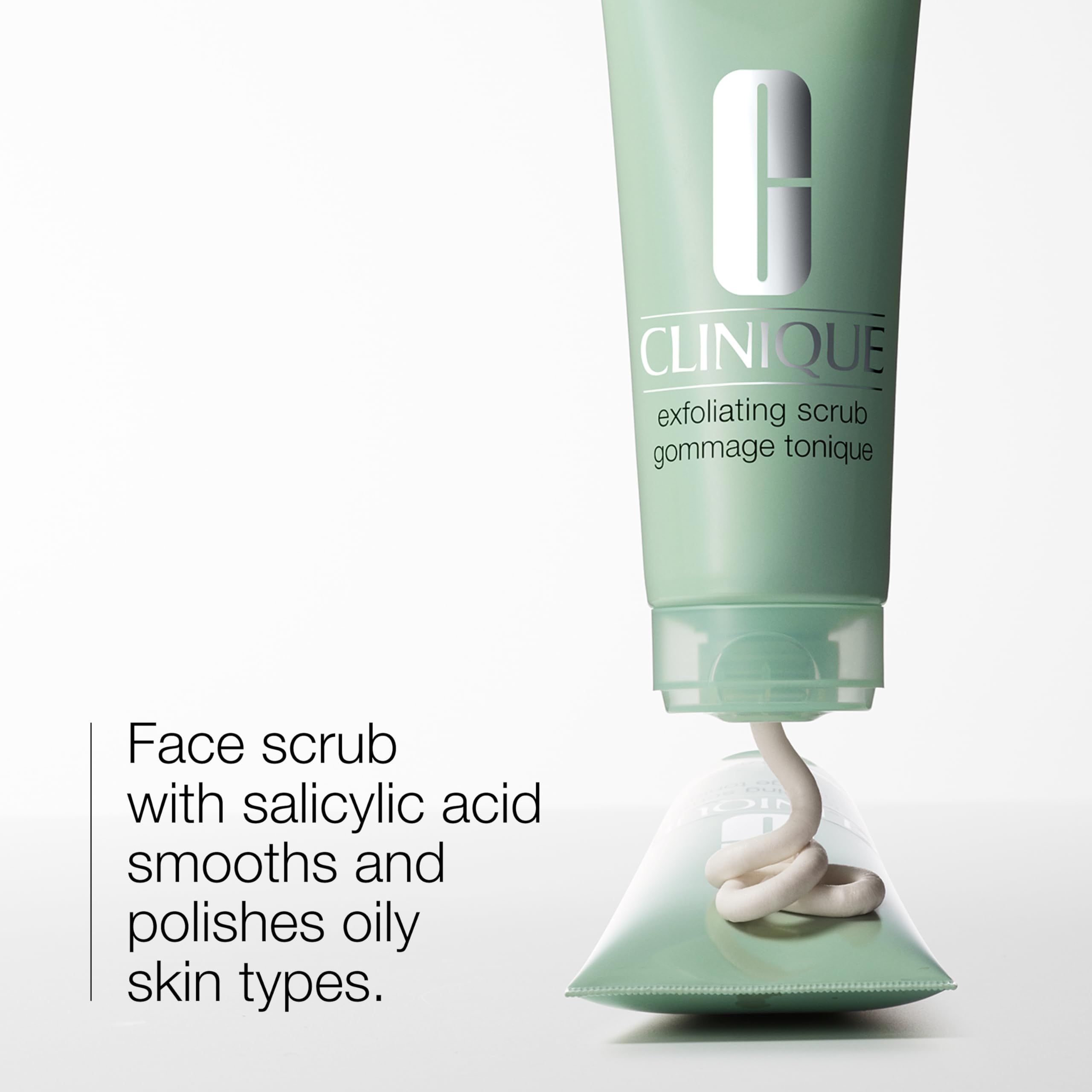 Clinique exfoliating face scrub texture close-up revealing gentle particles for smooth skin