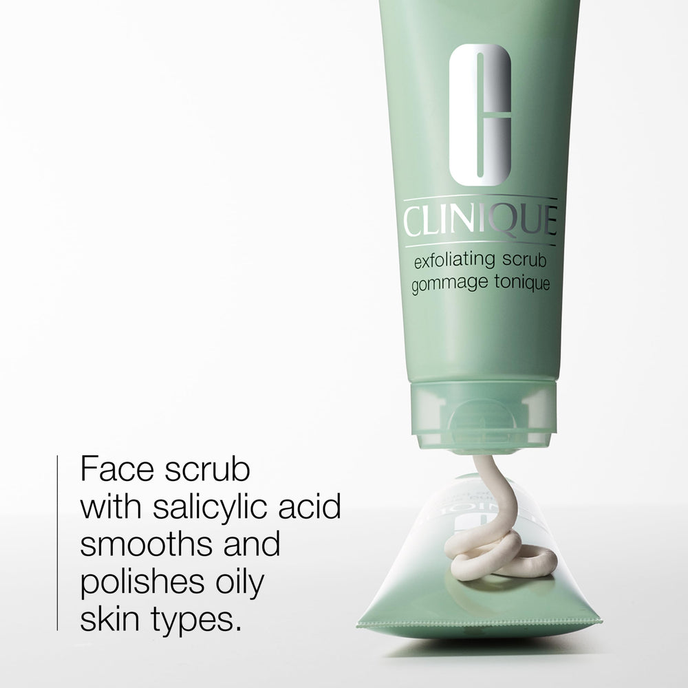 Clinique exfoliating face scrub texture close-up revealing gentle particles for smooth skin